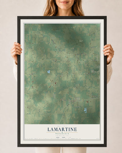 Map of Lamartine, Wisconsin, 24 x 36 inch print in a black wood frame