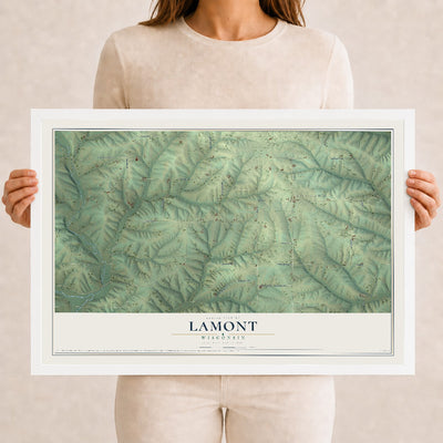 Map of Lamont, Wisconsin, 12 x 18 inch print in a white wood frame