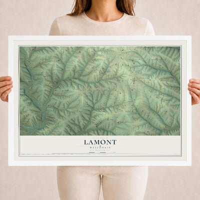 Map of Lamont, Wisconsin, 18 x 24 inch print in a white wood frame