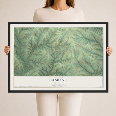 Map of Lamont, Wisconsin, 24 x 36 inch print in a black wood frame