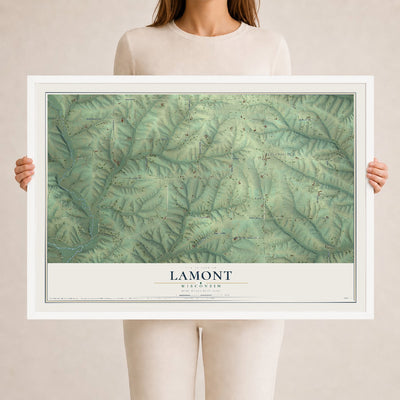 Map of Lamont, Wisconsin, 24 x 36 inch print in a white wood frame
