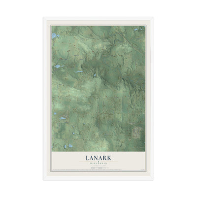 Map of Lanark, Wisconsin, 12 x 18 inch print in a white wood frame