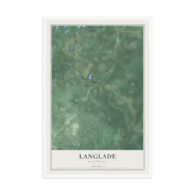Map of Langlade, Wisconsin, 12 x 18 inch print in a white wood frame