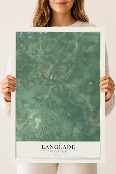 Map of Langlade, Wisconsin, 18 x 24 inch unframed archival matte print