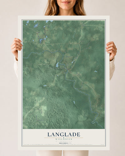 Map of Langlade, Wisconsin, 24 x 36 inch unframed archival matte print