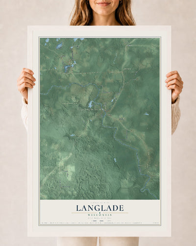 Map of Langlade, Wisconsin, 24 x 36 inch print in a white wood frame