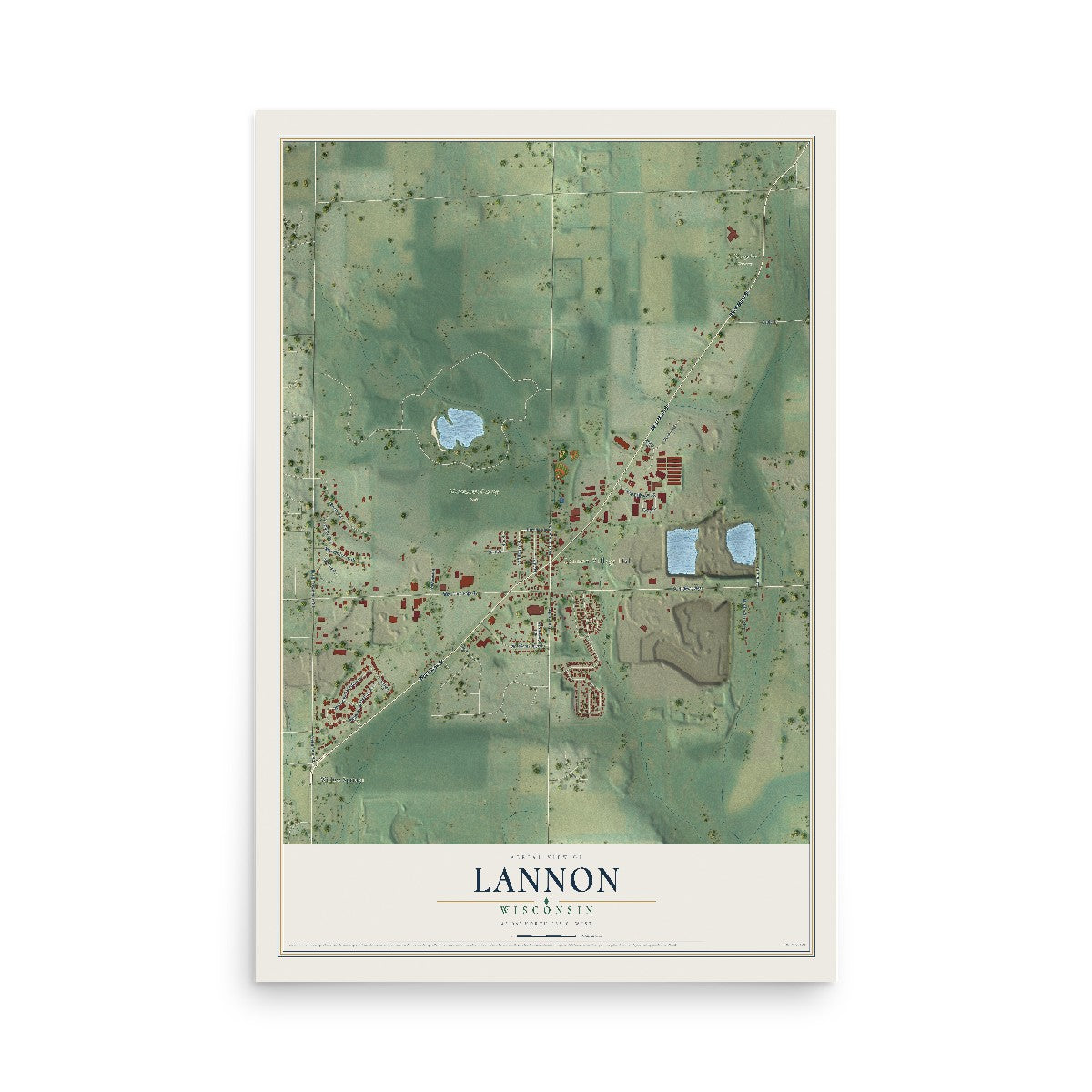 Map of Lannon, Wisconsin, 12 x 18 inch unframed archival matte print