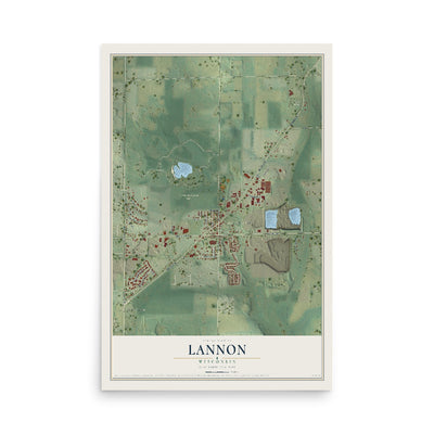 Map of Lannon, Wisconsin, 12 x 18 inch unframed archival matte print
