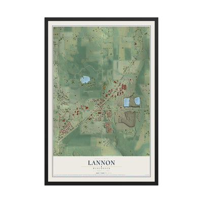 Map of Lannon, Wisconsin, 12 x 18 inch print in a black wood frame