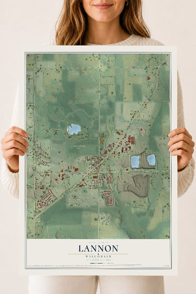 Map of Lannon, Wisconsin, 18 x 24 inch unframed archival matte print