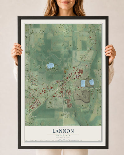 Map of Lannon, Wisconsin, 24 x 36 inch print in a black wood frame