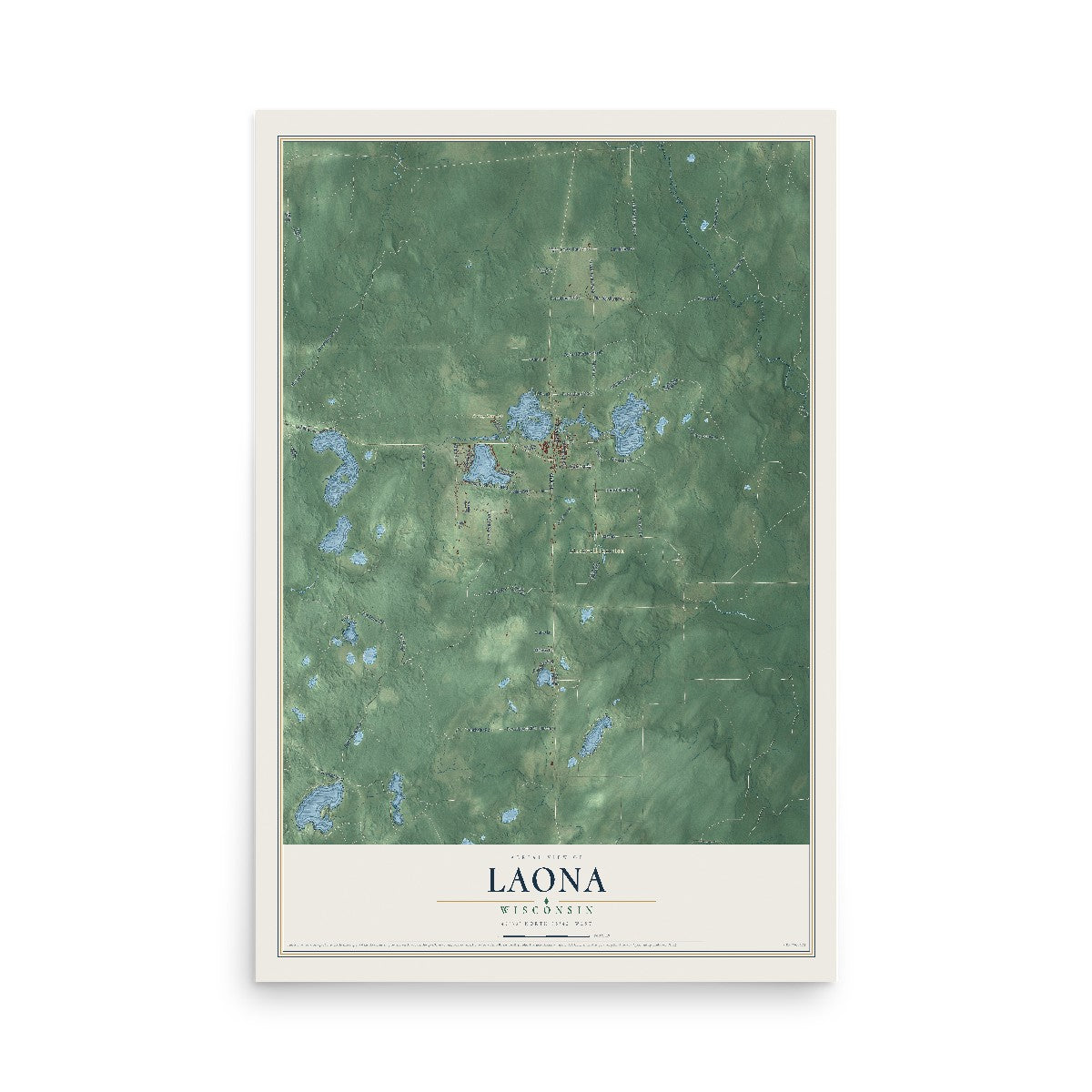Map of Laona, Wisconsin, 12 x 18 inch unframed archival matte print