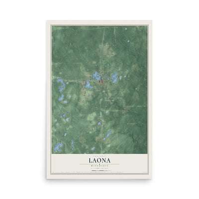 Map of Laona, Wisconsin, 12 x 18 inch unframed archival matte print