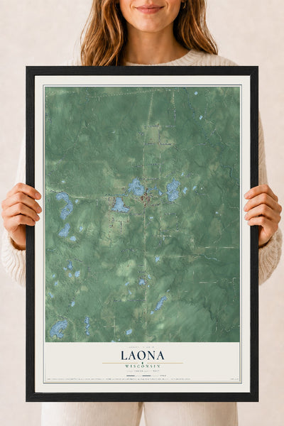 Map of Laona, Wisconsin, 18 x 24 inch print in a black wood frame