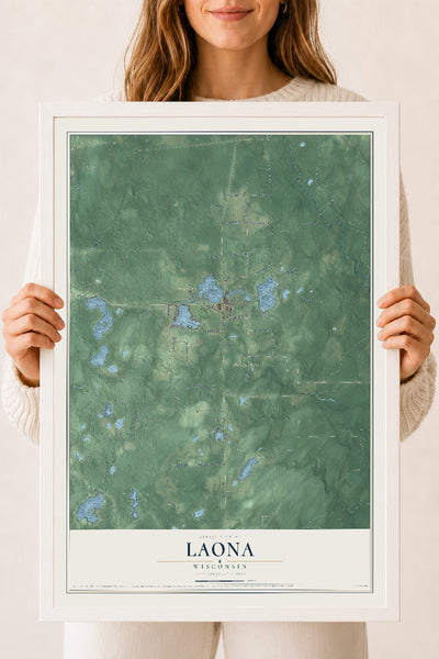 Map of Laona, Wisconsin, 18 x 24 inch print in a white wood frame