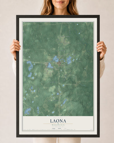 Map of Laona, Wisconsin, 24 x 36 inch print in a black wood frame