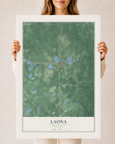 Map of Laona, Wisconsin, 24 x 36 inch print in a white wood frame