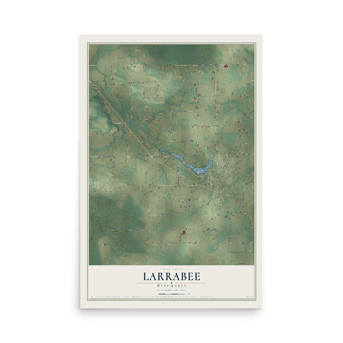Map of Larrabee, Wisconsin, 12 x 18 inch unframed archival matte print