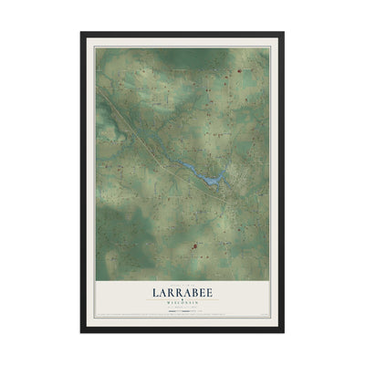 Map of Larrabee, Wisconsin, 12 x 18 inch print in a black wood frame
