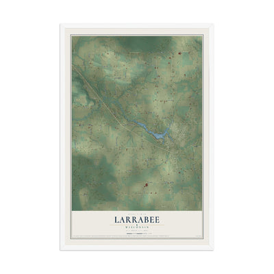 Map of Larrabee, Wisconsin, 12 x 18 inch print in a white wood frame
