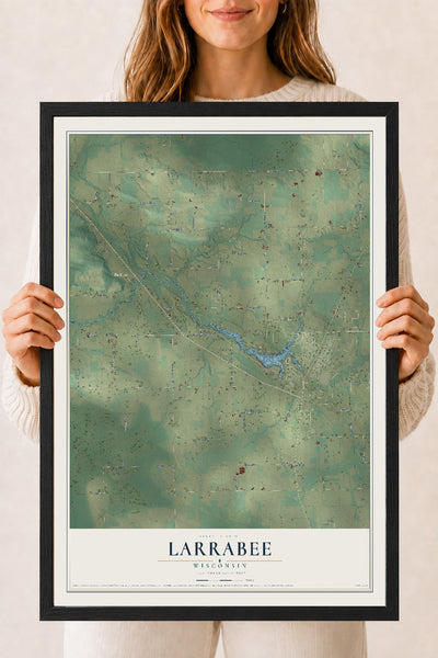 Map of Larrabee, Wisconsin, 18 x 24 inch print in a black wood frame