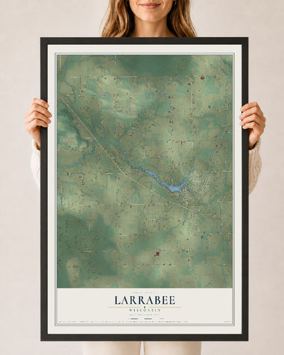 Map of Larrabee, Wisconsin, 24 x 36 inch print in a black wood frame