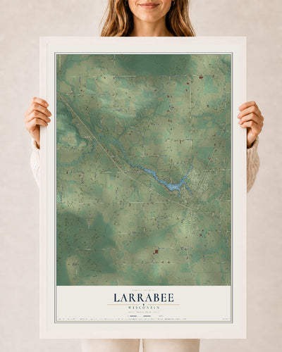 Map of Larrabee, Wisconsin, 24 x 36 inch print in a white wood frame