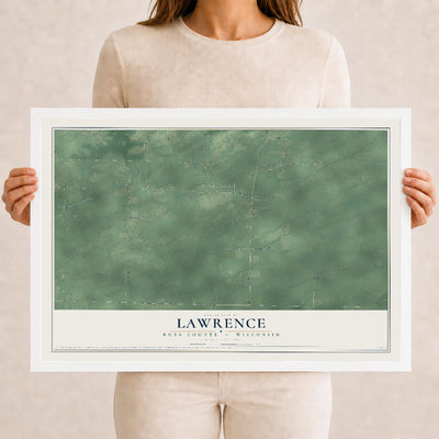Map of Lawrence, Rusk County, Wisconsin, 12 x 18 inch print in a white wood frame