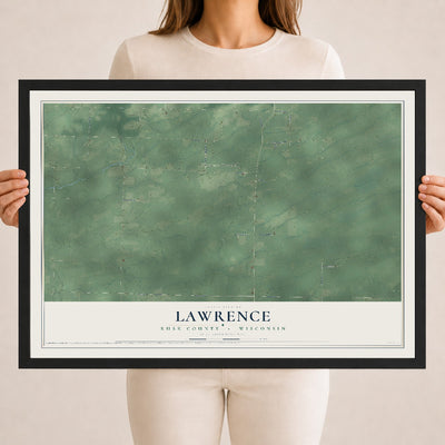 Map of Lawrence, Rusk County, Wisconsin, 18 x 24 inch print in a black wood frame