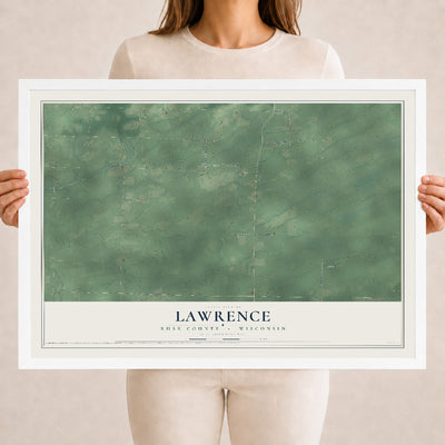 Map of Lawrence, Rusk County, Wisconsin, 18 x 24 inch print in a white wood frame