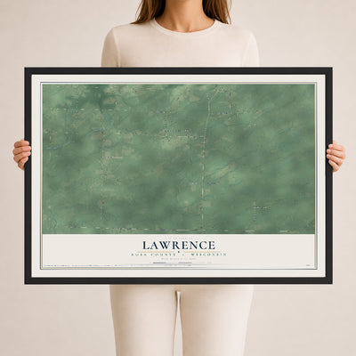 Map of Lawrence, Rusk County, Wisconsin, 24 x 36 inch print in a black wood frame