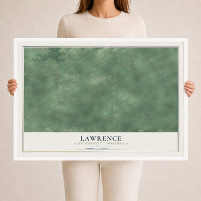 Map of Lawrence, Rusk County, Wisconsin, 24 x 36 inch print in a white wood frame