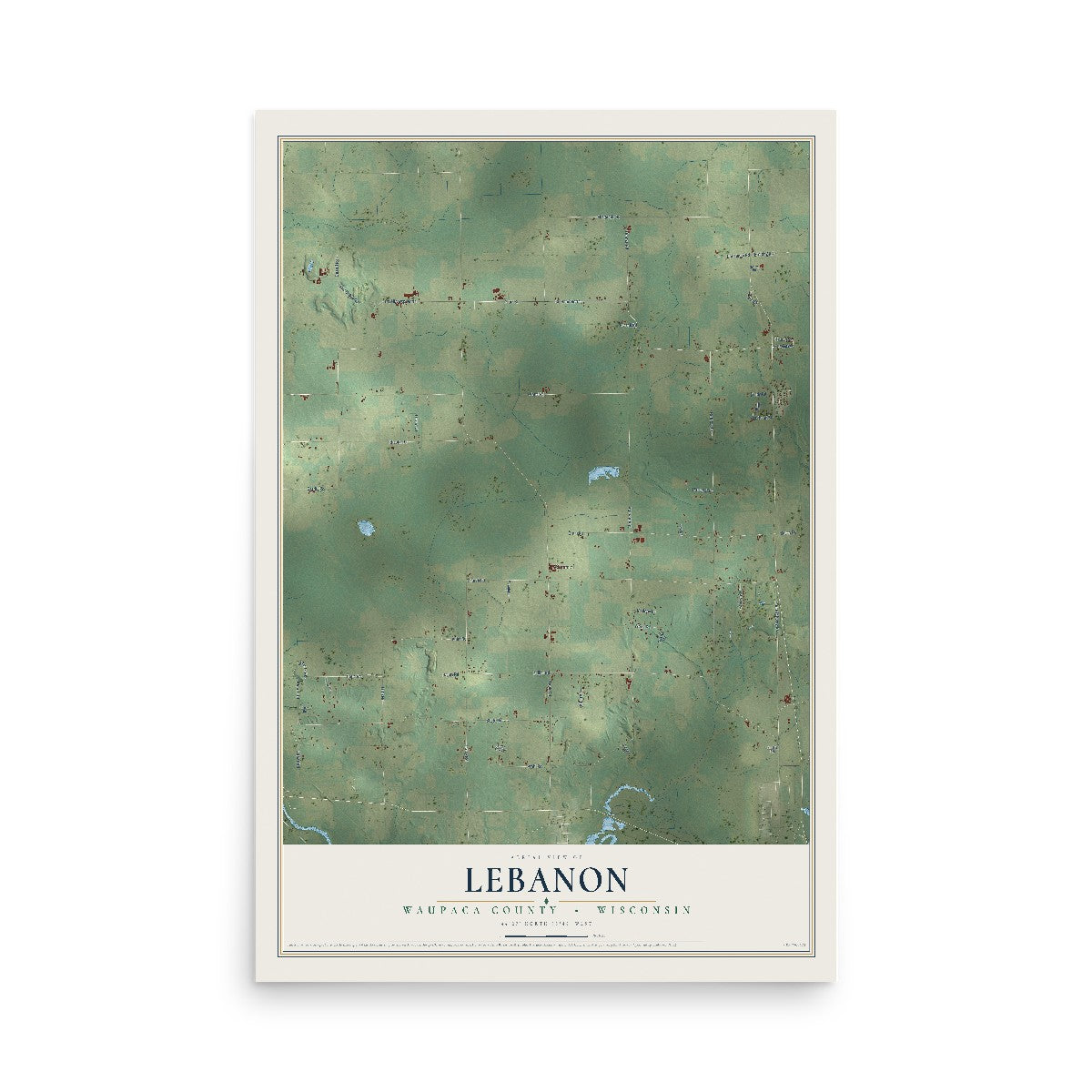 Map of Lebanon, Waupaca County, Wisconsin, 12 x 18 inch unframed archival matte print