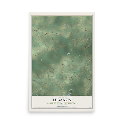 Map of Lebanon, Waupaca County, Wisconsin, 12 x 18 inch unframed archival matte print