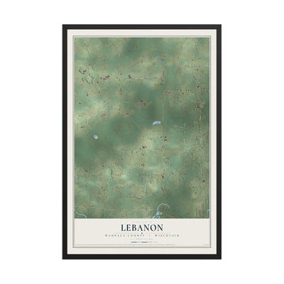 Map of Lebanon, Waupaca County, Wisconsin, 12 x 18 inch print in a black wood frame