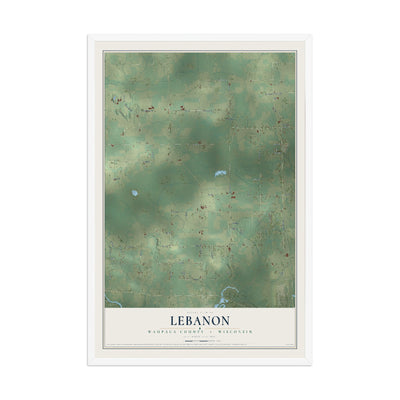 Map of Lebanon, Waupaca County, Wisconsin, 12 x 18 inch print in a white wood frame