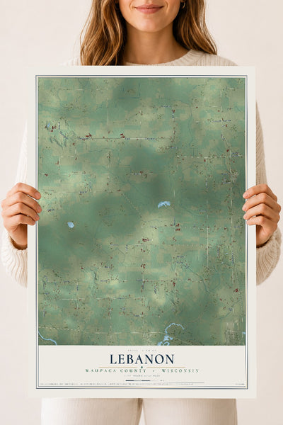 Map of Lebanon, Waupaca County, Wisconsin, 18 x 24 inch unframed archival matte print