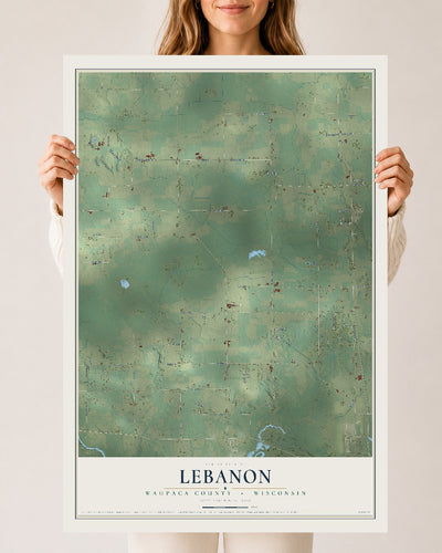 Map of Lebanon, Waupaca County, Wisconsin, 24 x 36 inch unframed archival matte print