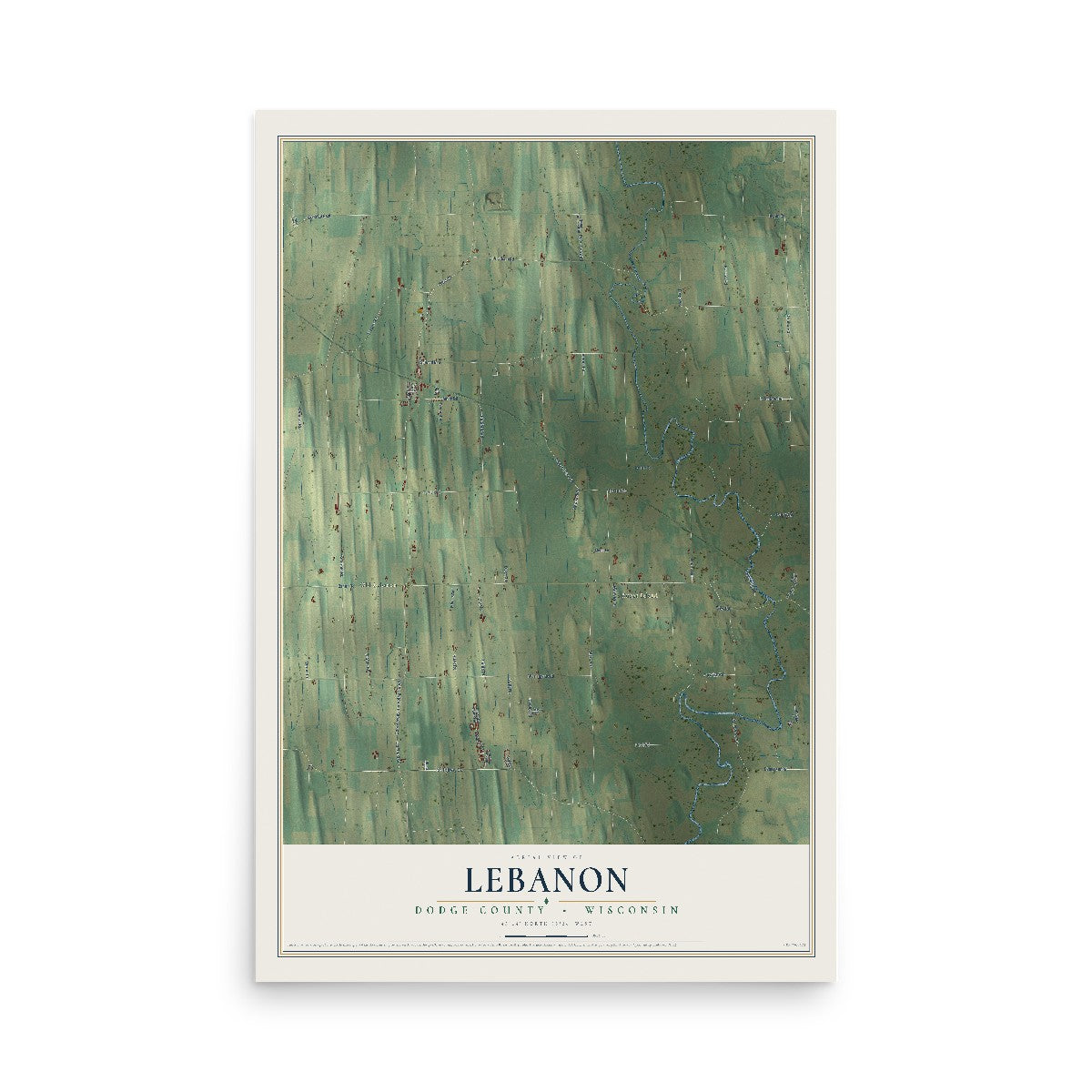 Map of Lebanon, Dodge County, Wisconsin, 12 x 18 inch unframed archival matte print