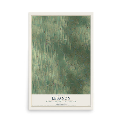 Map of Lebanon, Dodge County, Wisconsin, 12 x 18 inch unframed archival matte print