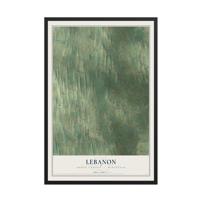 Map of Lebanon, Dodge County, Wisconsin, 12 x 18 inch print in a black wood frame