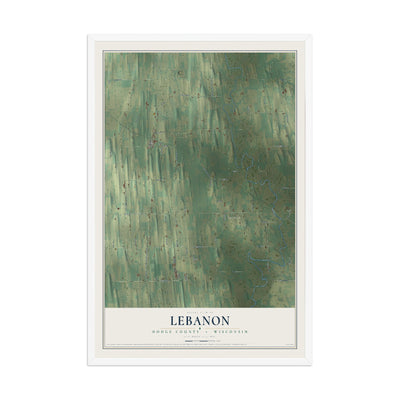 Map of Lebanon, Dodge County, Wisconsin, 12 x 18 inch print in a white wood frame
