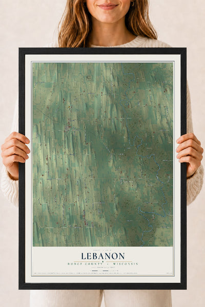 Map of Lebanon, Dodge County, Wisconsin, 18 x 24 inch print in a black wood frame