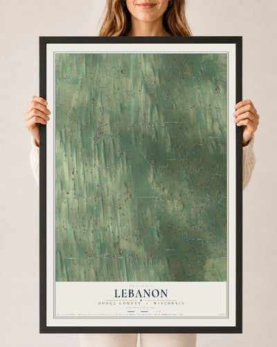 Map of Lebanon, Dodge County, Wisconsin, 24 x 36 inch print in a black wood frame