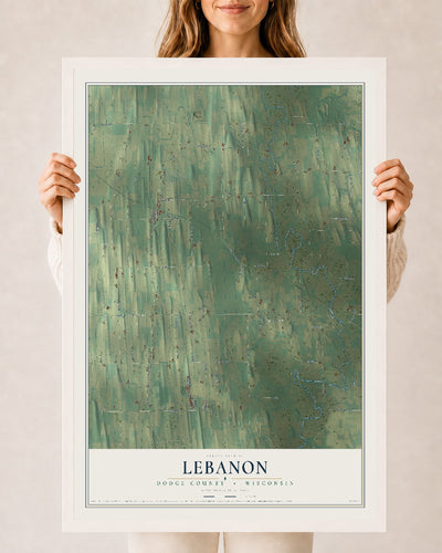 Map of Lebanon, Dodge County, Wisconsin, 24 x 36 inch print in a white wood frame