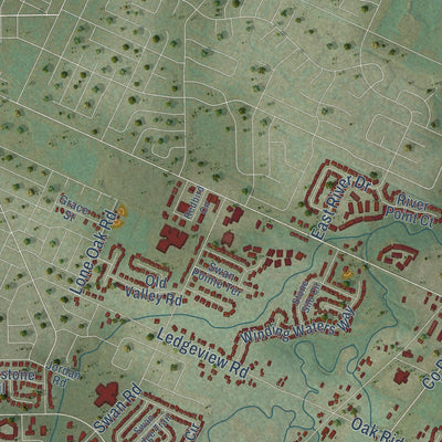 Close-up of the map of Ledgeview, Wisconsin print showing street and building detail