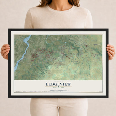 Map of Ledgeview, Wisconsin, 12 x 18 inch print in a black wood frame