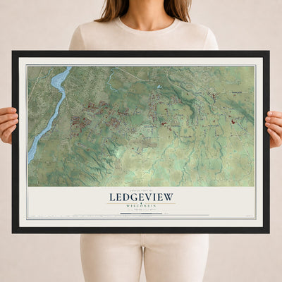 Map of Ledgeview, Wisconsin, 18 x 24 inch print in a black wood frame
