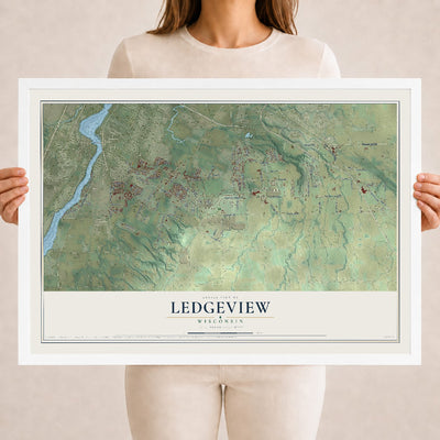 Map of Ledgeview, Wisconsin, 18 x 24 inch print in a white wood frame