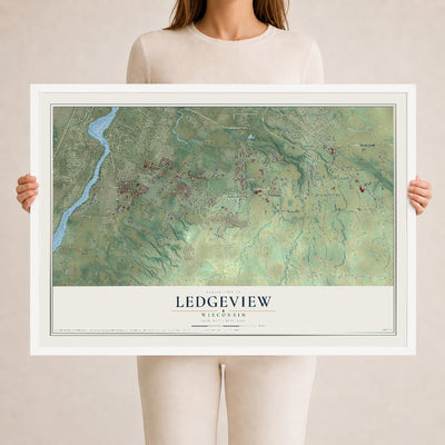 Map of Ledgeview, Wisconsin, 24 x 36 inch print in a white wood frame